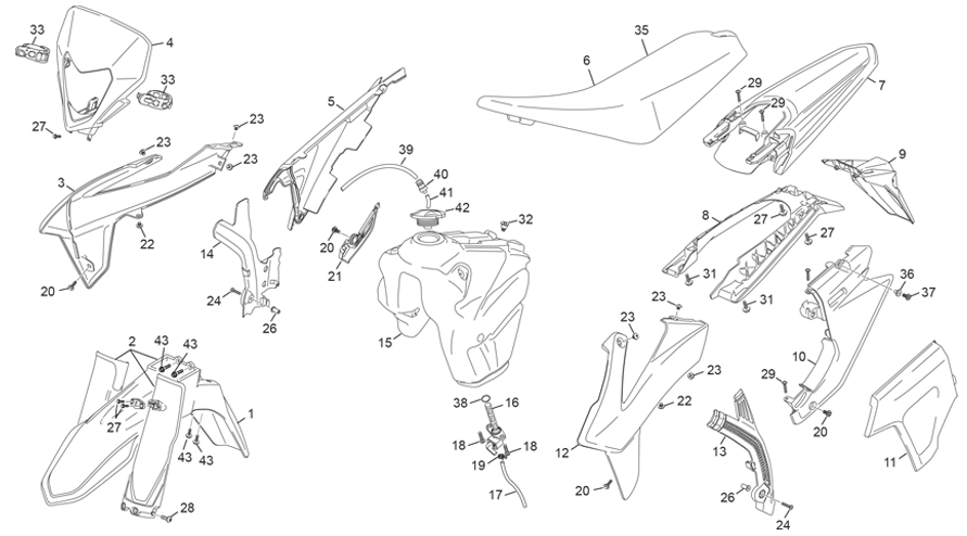 vue éclatée plastiques - sherco 125 se-f 2t factory homol carbu 2026