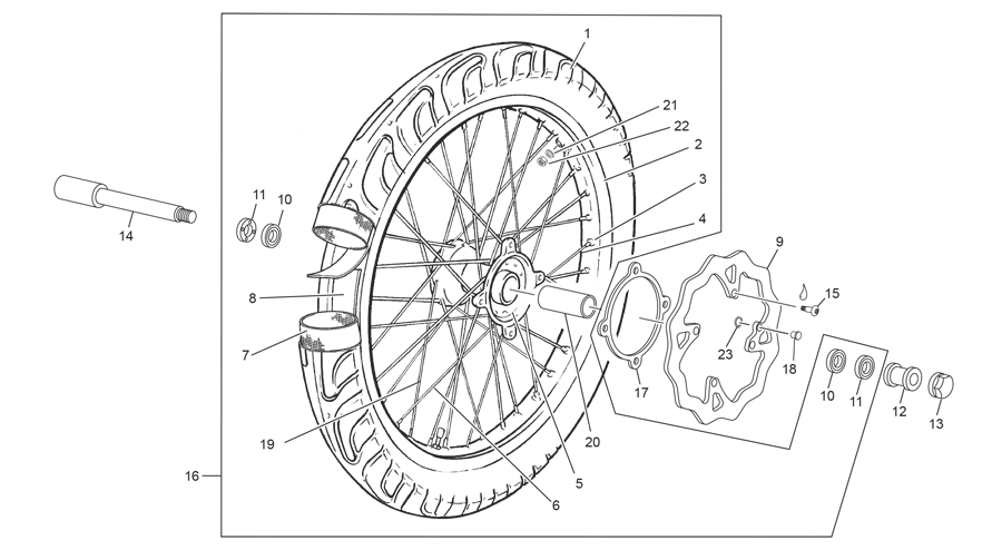 vue éclatée roue avant - sherco 125 sm-f 2t sm factory homol 2026
