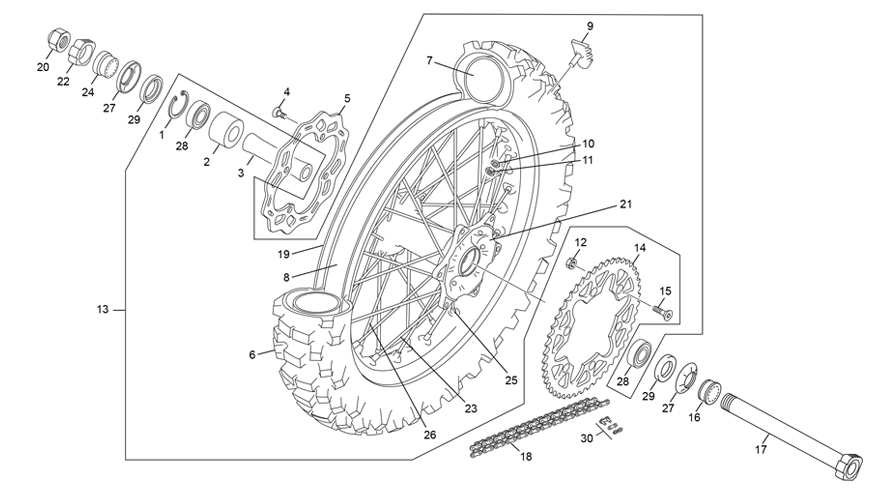 vue éclatée roue arrière - sherco 125 se-f 2t factory 2027