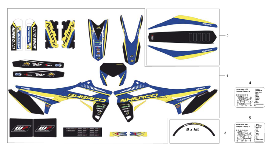 vue éclatée adhésifs - sherco moto sherco 50 sm factory 2016