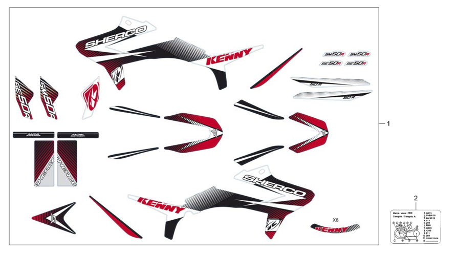 vue éclatée ahesifs kenny - sherco sm 50 kenny 2017