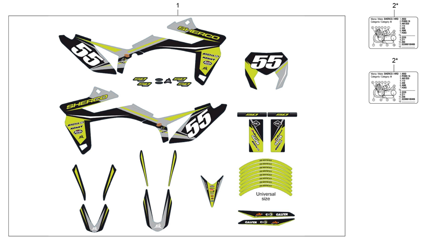 vue éclatée adhesif silver - sherco 50 sm factory r 2018