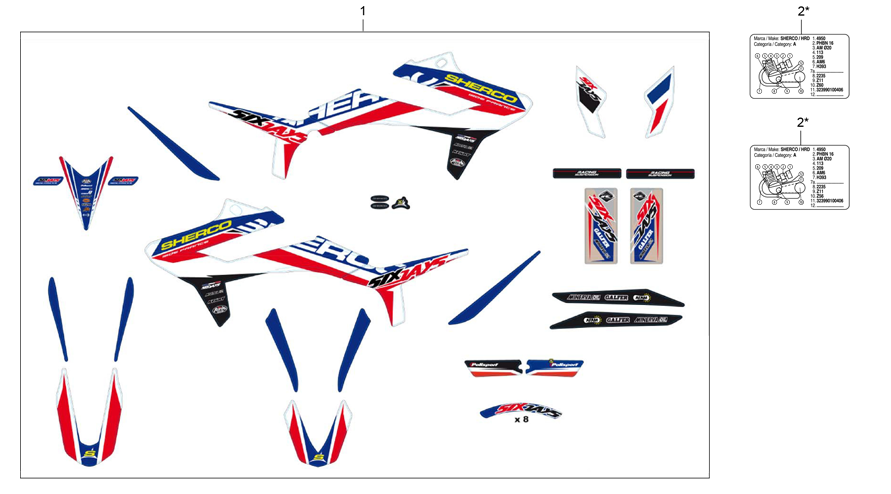 vue éclatée adhesif six days - sherco 50 sm factory r 2018
