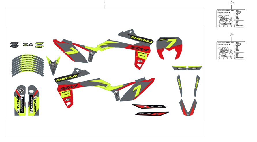 vue éclatée adhésif red one - sherco 50 hrd sm factory rs suisse 2020