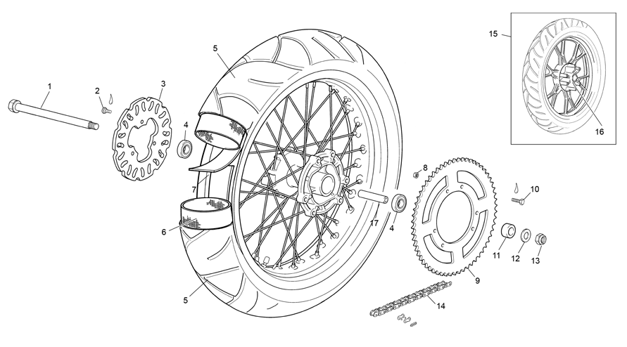 vue éclatée roue arrière - sherco 50 hrd sm pink r 2024