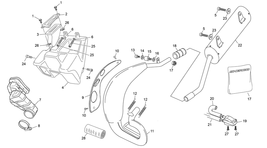vue éclatée boite à air - echappement - sherco 50 hrd sm pink r a 2025