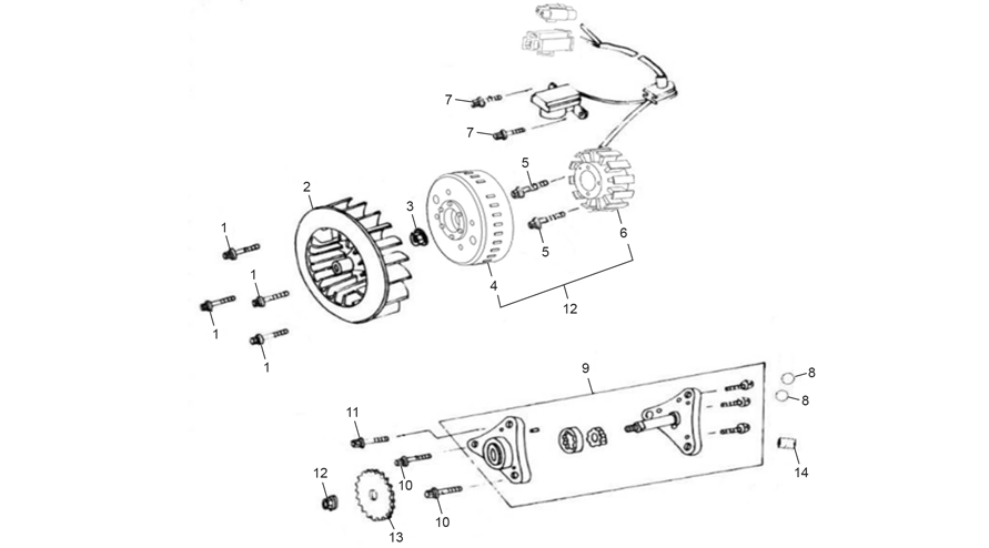 vue éclatée allumage stator - sherco 50 scorpa factory blue replica 2025