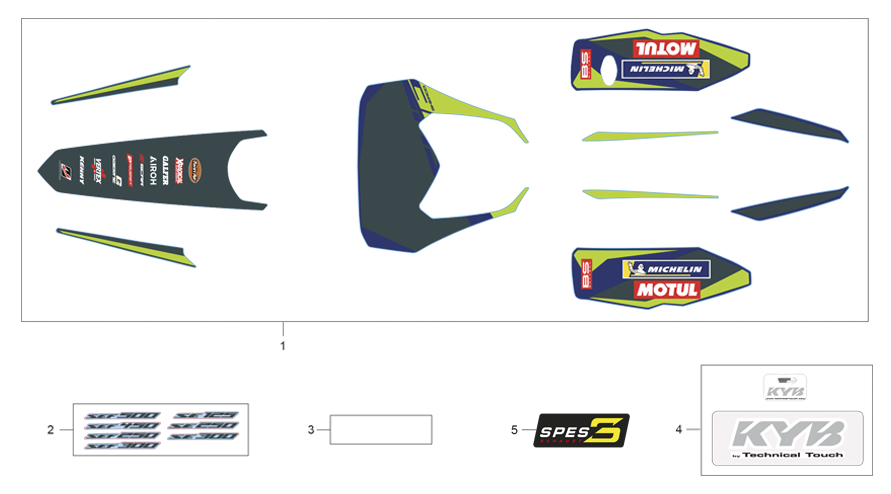 vue éclatée adhésifs - sherco 250 sef-gendarmerie 2025