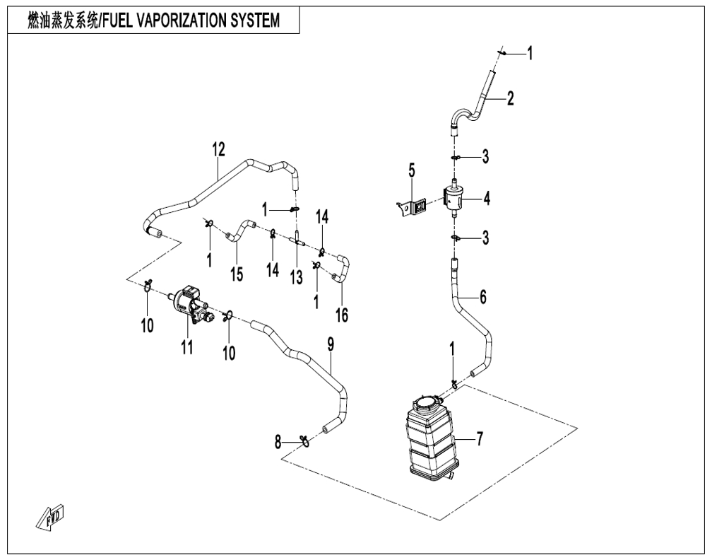 vue éclatée fuel vaporization system - cfmoto cf450clc e5+ 2026
