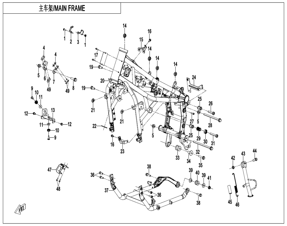 vue éclatée main frame - cfmoto cf450clc e5+ 2026