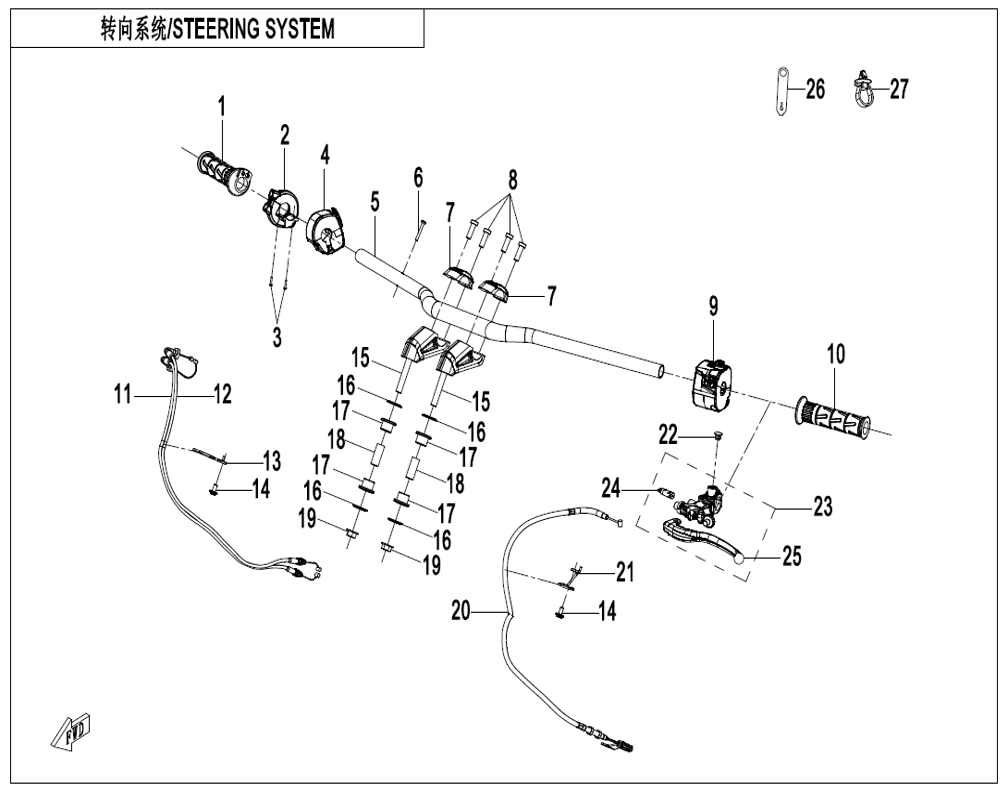 vue éclatée steering system - cfmoto cf450clc e5+ 2026