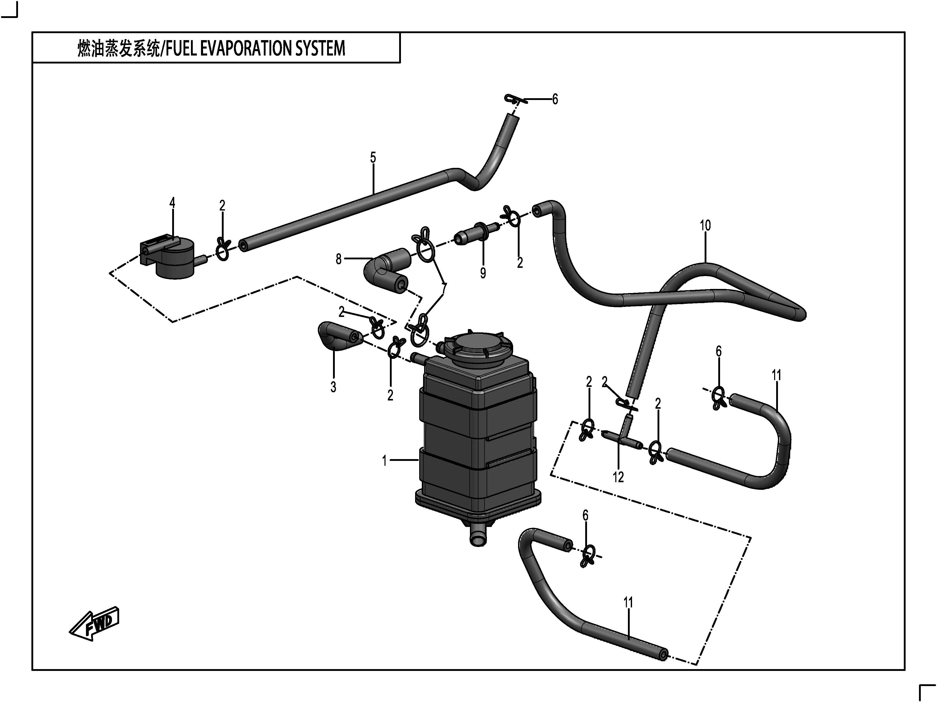 vue éclatée fuel evaporation system - cfmoto 400 gt abs 2020