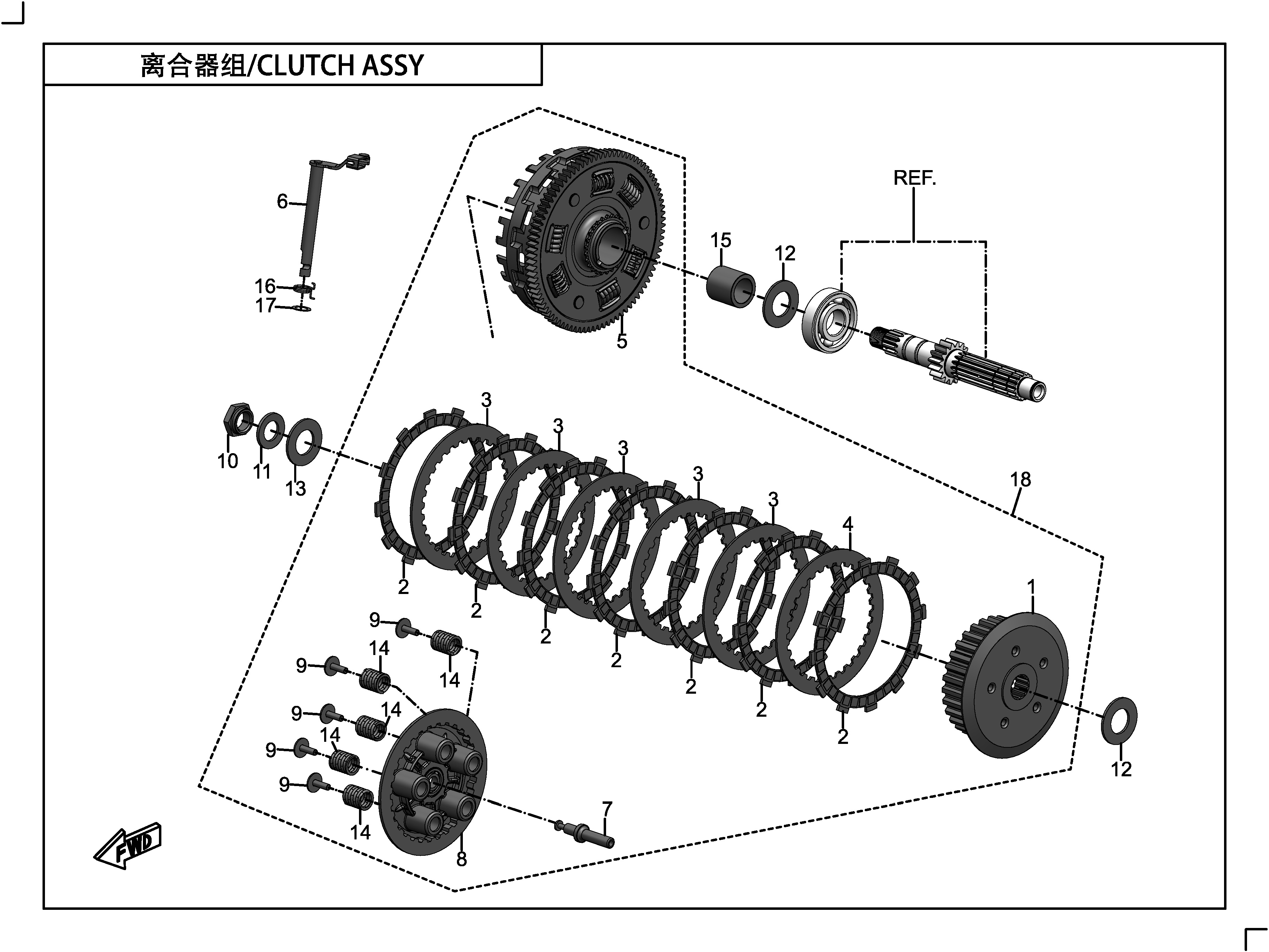 vue éclatée clutch assy - cfmoto 400 gt abs 2020