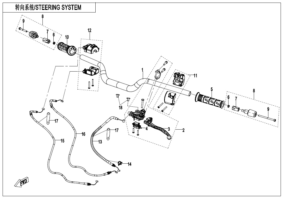 vue éclatée steering system - cfmoto 400 gt abs 2020