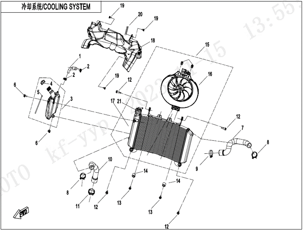 vue éclatée cooling system - cfmoto cf 800mt explore edition 2024