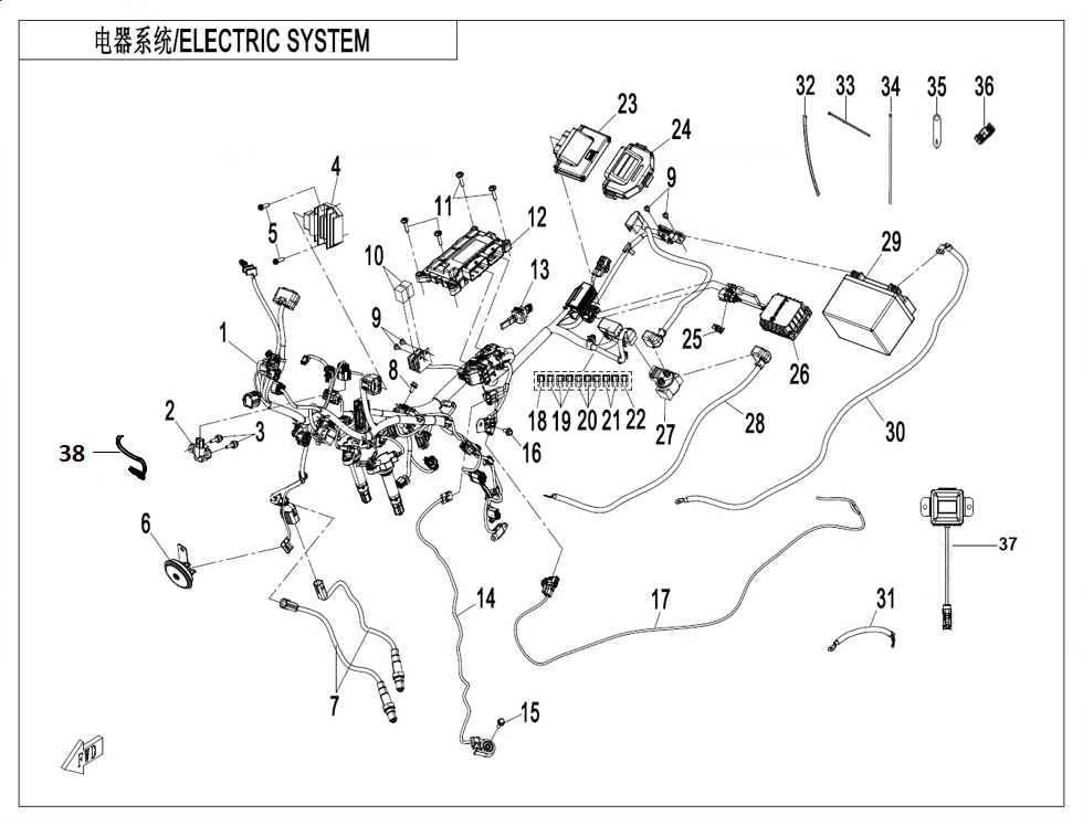 vue éclatée electric system - cfmoto cf800 nk advance 2024