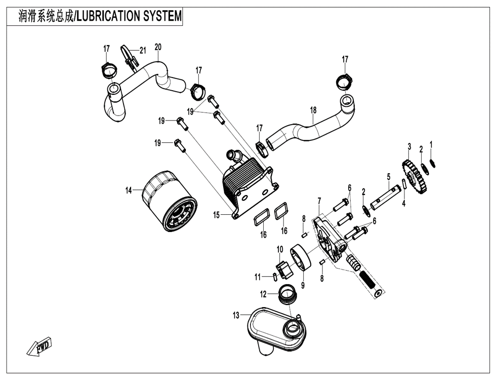 vue éclatée lubrication system - cfmoto cf 450 nk euro 5+ 2025