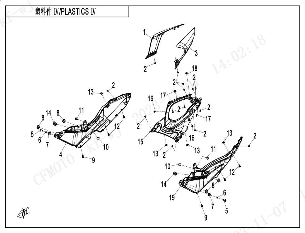 vue éclatée plastics 4 - cfmoto cf 450 nk euro 5+ 2025