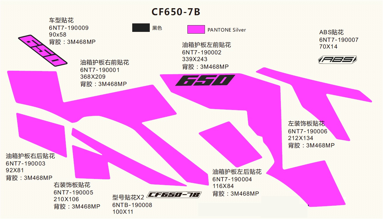 vue éclatée decal new pearl white - cfmoto 650 nk abs 2020
