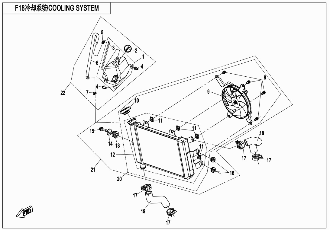 vue éclatée cooling system - cfmoto 650 nk abs 2020