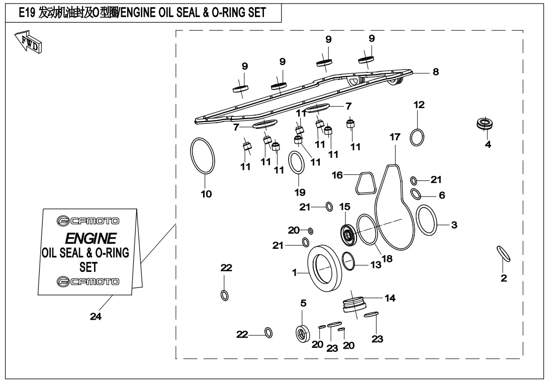 vue éclatée engine oil seal & o-ring set - cfmoto 650 nk abs 2020