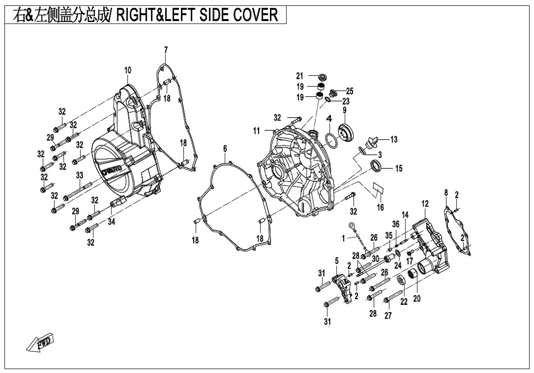 vue éclatée right&left side cover - cfmoto 650 nk abs 2020