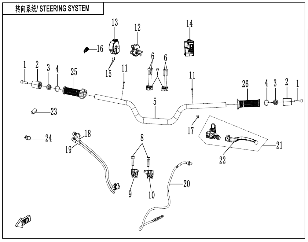 vue éclatée steering system - cfmoto cf675 nk a2 2026