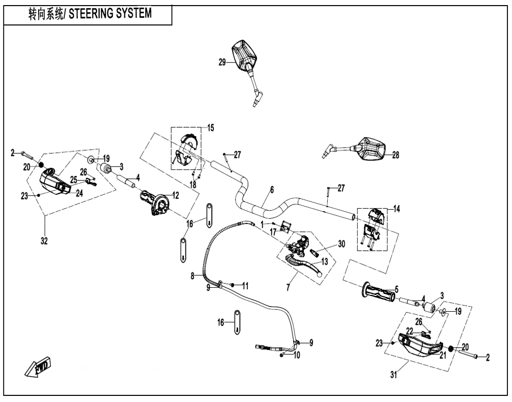 vue éclatée steering system explore edition - cfmoto cf 800mt explore euro 5+ 2025