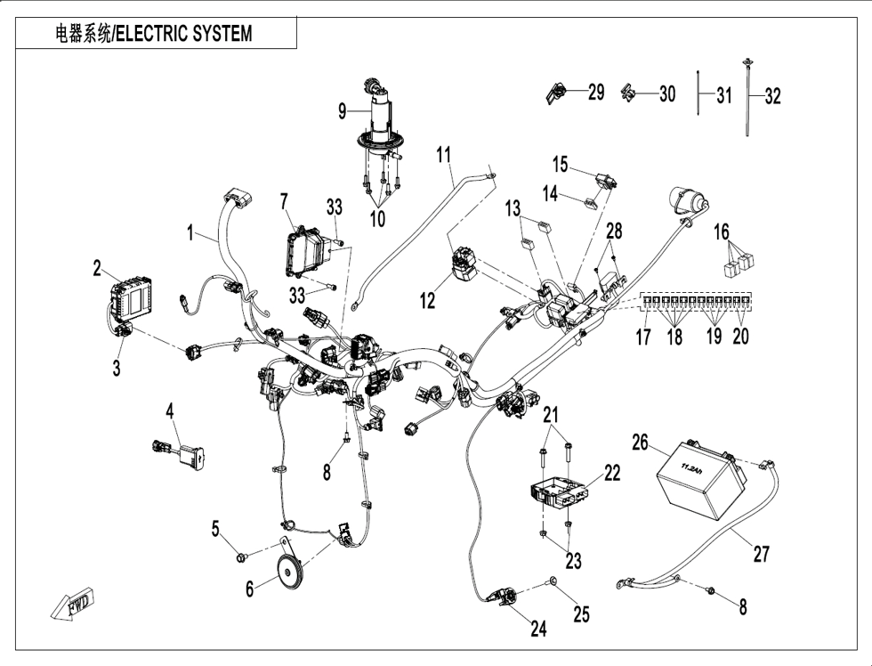 vue éclatée electric system - cfmoto cf450 mt 2024