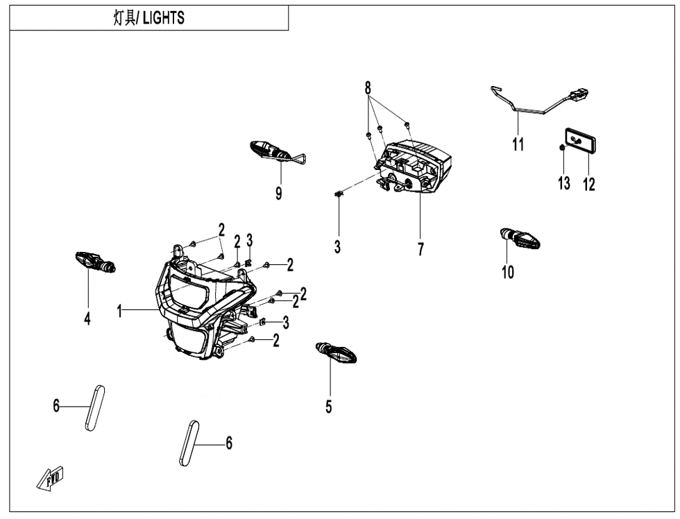 vue éclatée lights - cfmoto cf450 mt 2024