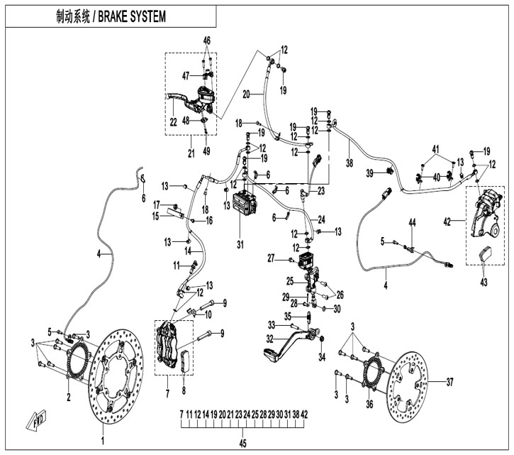 vue éclatée brake system - cfmoto cf450 mt 2024
