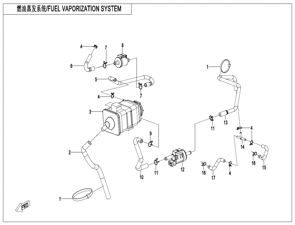 vue éclatée fuel vaporization system - cfmoto cf450 mt 2024