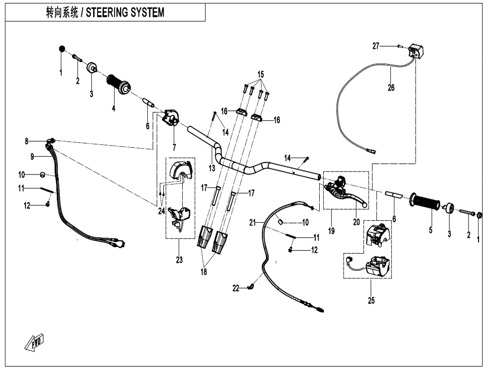 vue éclatée steering system - cfmoto cf450 mt 2024