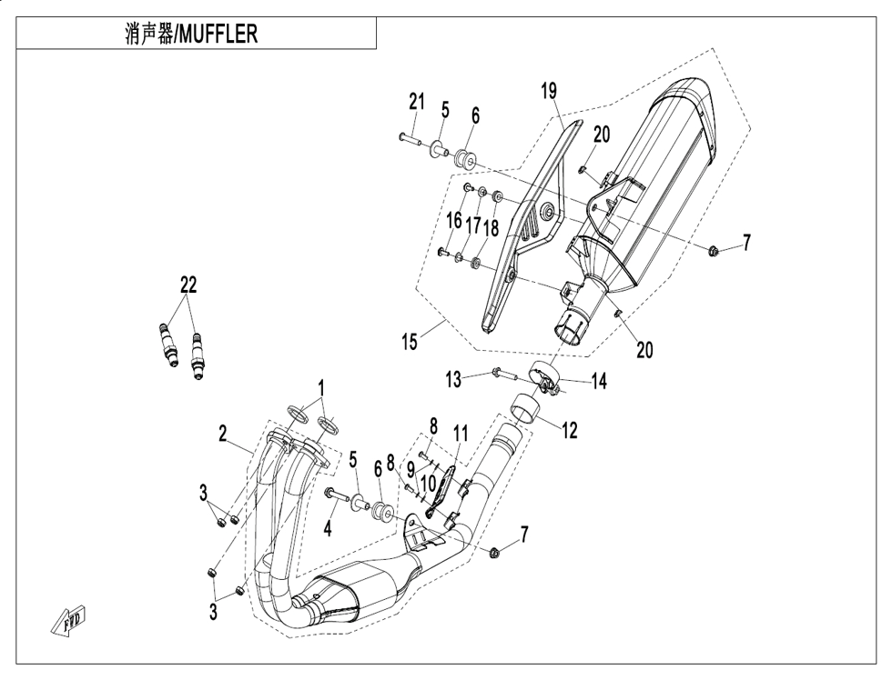 vue éclatée muffler - cfmoto cf450 mt 2024