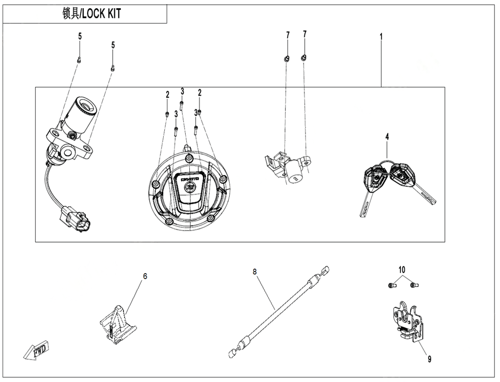 vue éclatée lock kit - cfmoto cf450 mt 2024