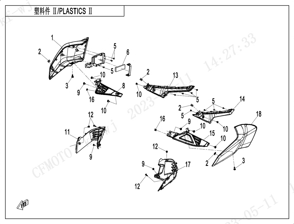 vue éclatée plastics 2 - cfmoto cf450 nk 2023