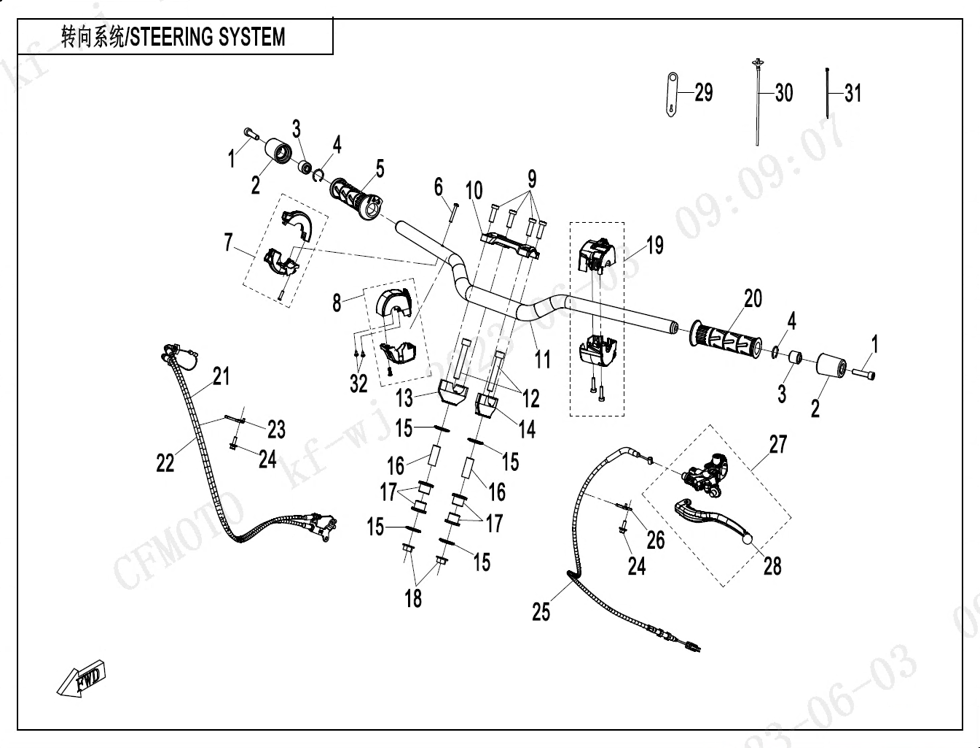 vue éclatée steering system - cfmoto cf450 nk 2023