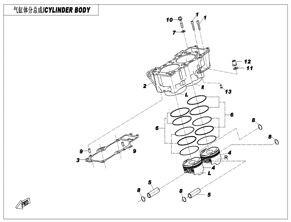 vue éclatée cylinder body - cfmoto cf700 mt 2024