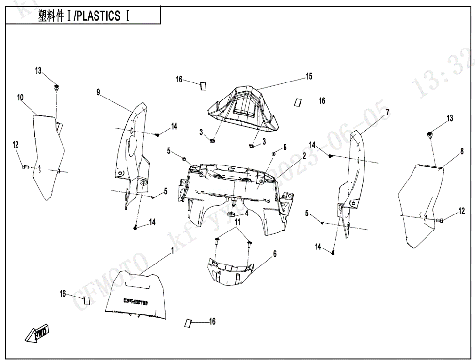 vue éclatée plastics1 - cfmoto cf700 mt 2024