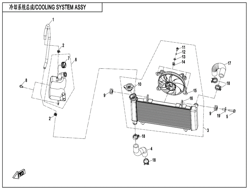 vue éclatée cooling system - cfmoto cf700 mt 2024