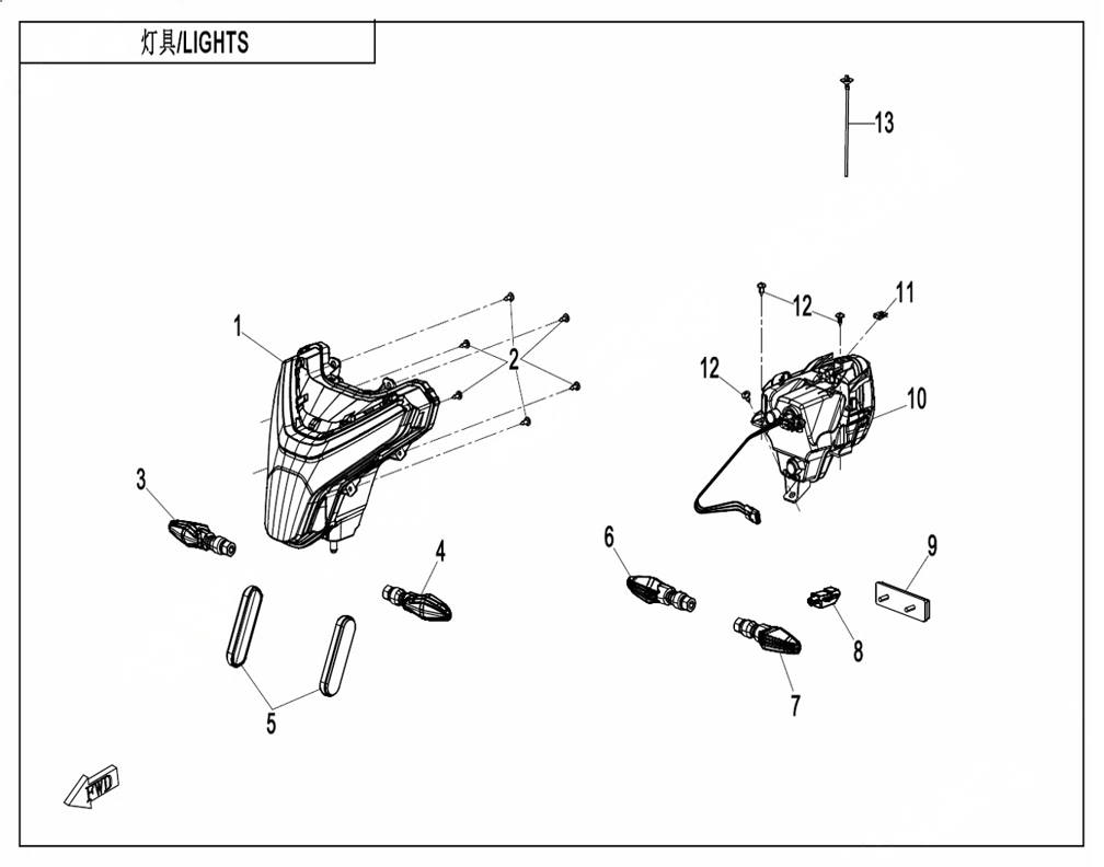 vue éclatée lights - cfmoto cf 450 nk euro 5+ 2026