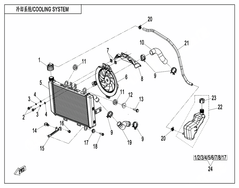 vue éclatée cooling system - cfmoto cf 450 nk euro 5+ 2026