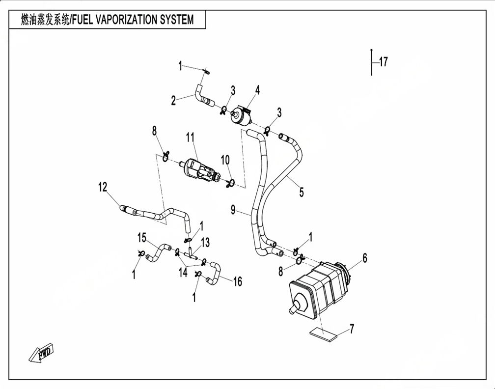 vue éclatée fuel vaporization system - cfmoto cf 450 nk euro 5+ 2026
