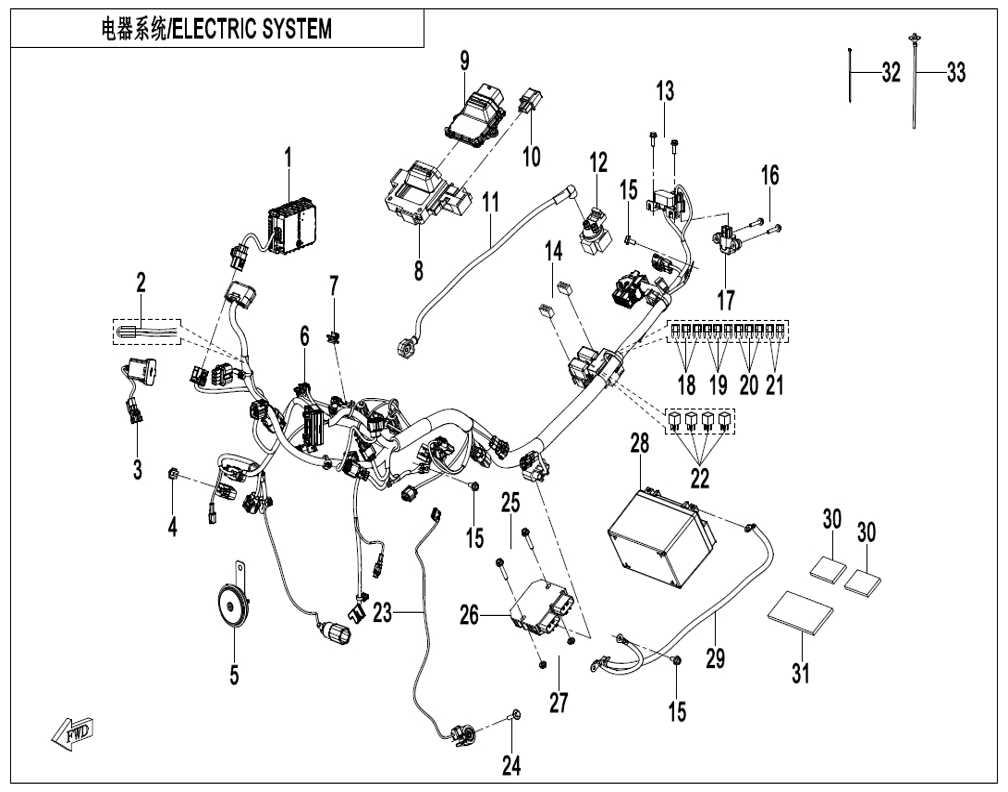 vue éclatée electric system - cfmoto cf 450 nk euro 5+ 2026