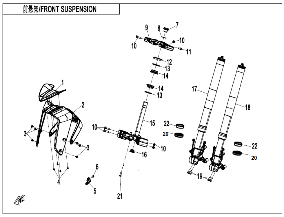 vue éclatée front suspension - cfmoto cf 800 nk sport euro 5+ 2025