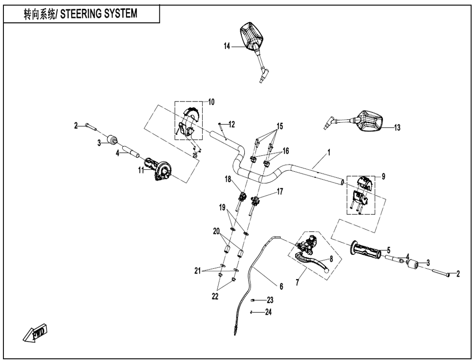 vue éclatée steering system - cfmoto cf 800 nk sport euro 5+ 2025