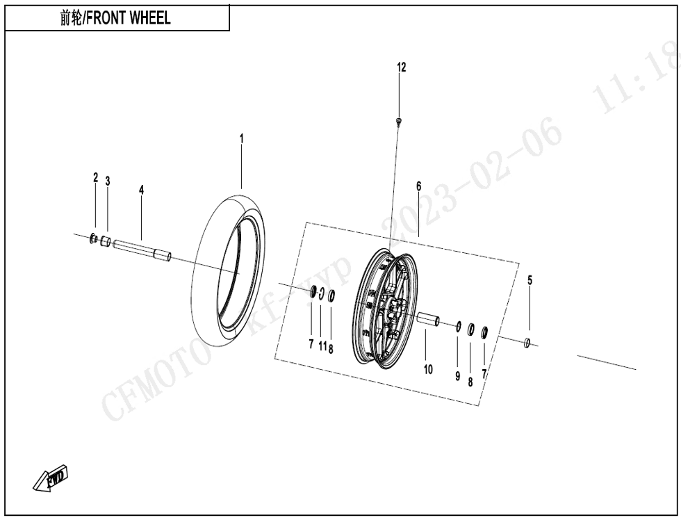 vue éclatée front wheel - cfmoto cf 800 nk sport euro 5+ 2025