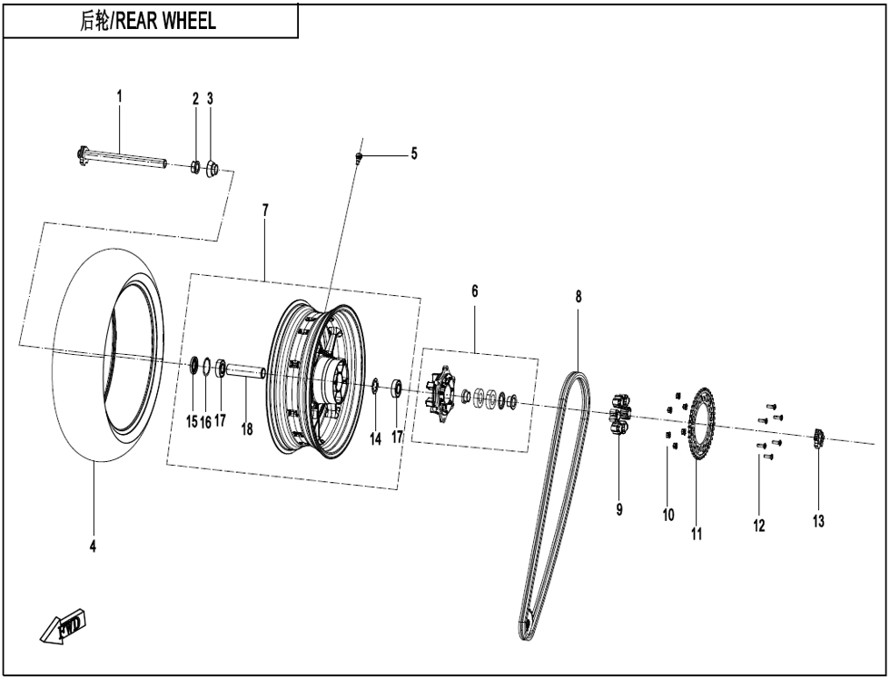 vue éclatée rear wheel - cfmoto cf 800 nk sport euro 5+ 2025