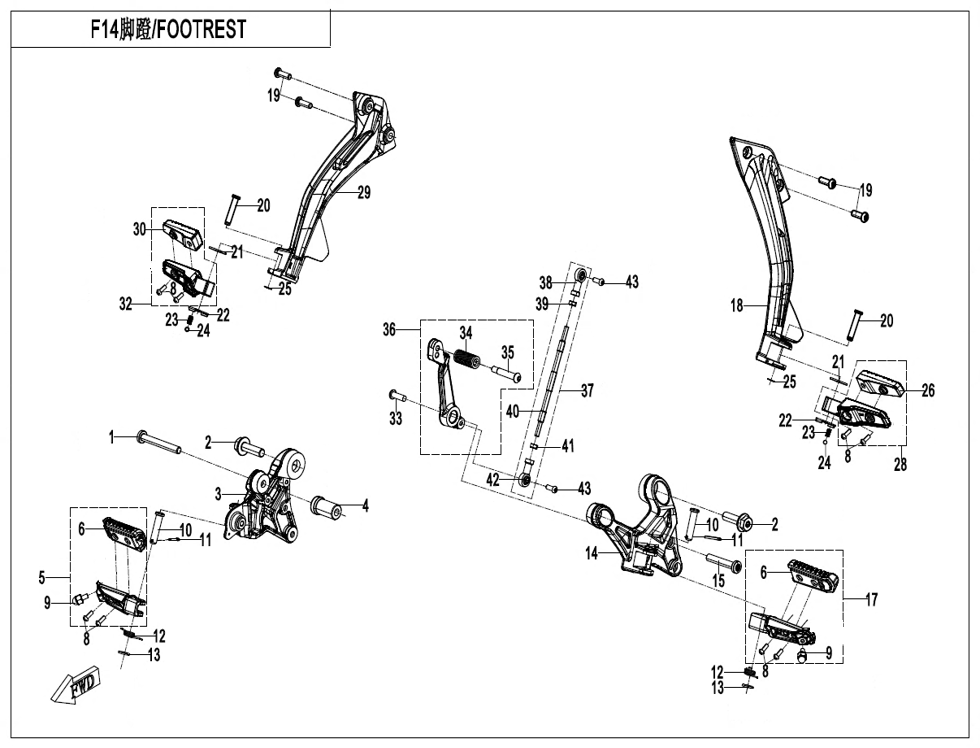 vue éclatée footrest - cfmoto cf 800 nk sport euro 5+ 2025