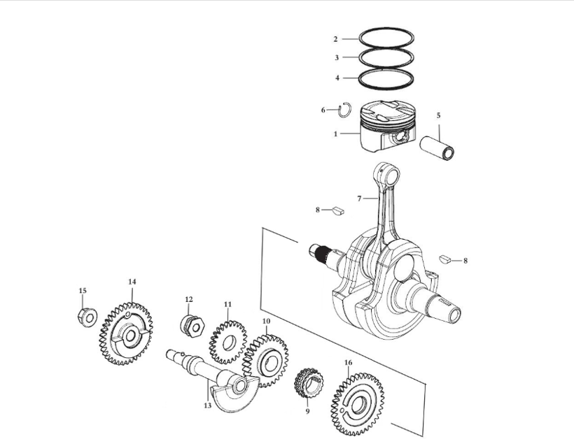 vue éclatée piston/ crankshaft - cfmoto cf125 nk e5+ 2025
